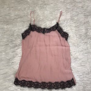 Blush camisole with black lace detail